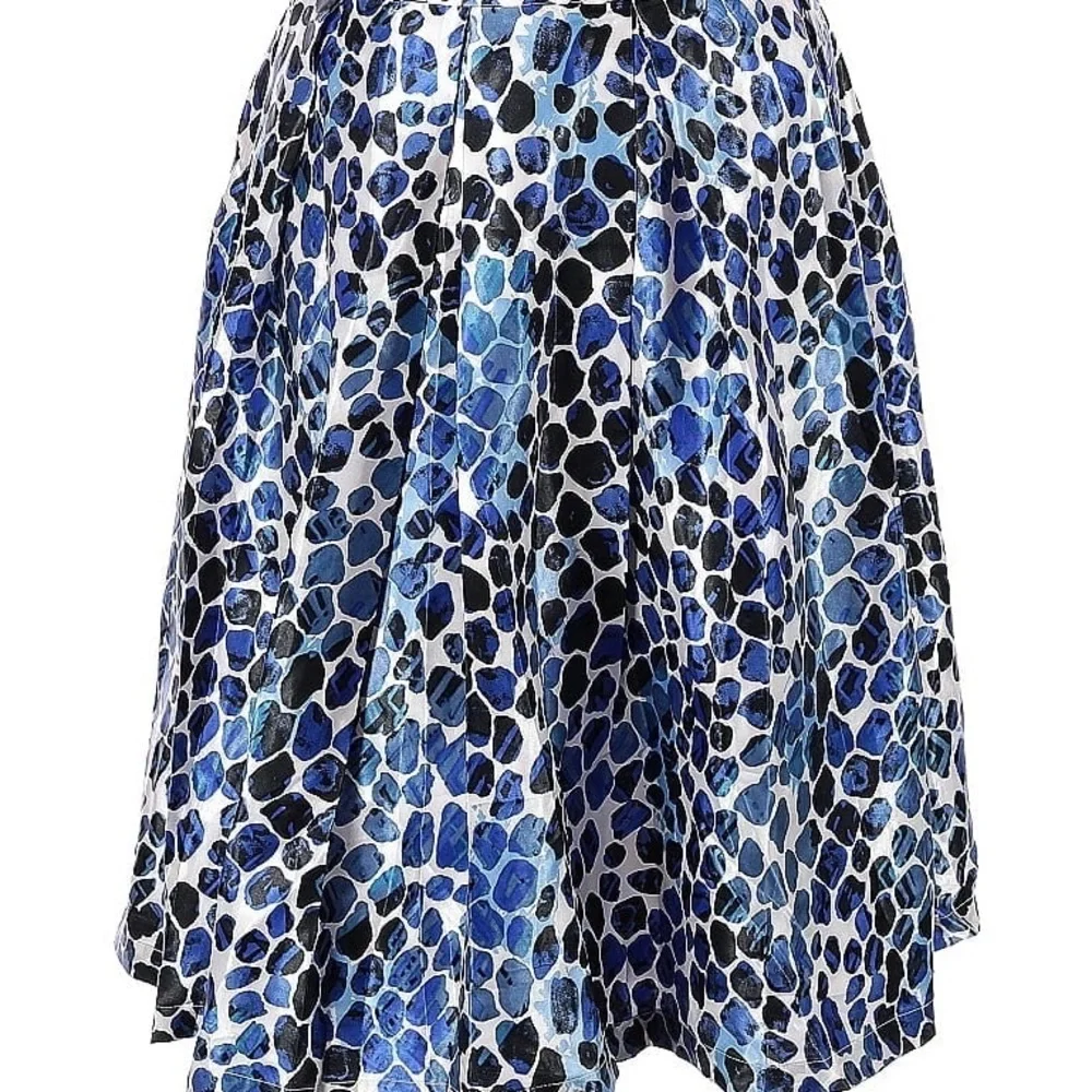 Ashley Stewart Vibrant Blue and Black Patterned Skater Skirt